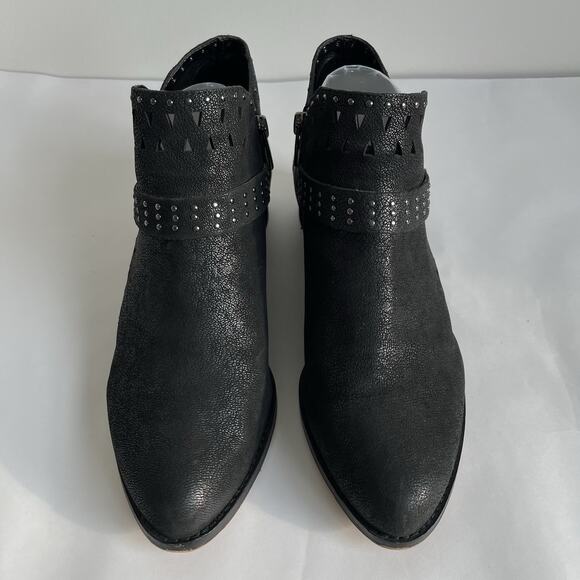 Vince Camuto Calley Leather Studded Harness Ankle Boots Black Booties Size 10 - Picture 2 of 11